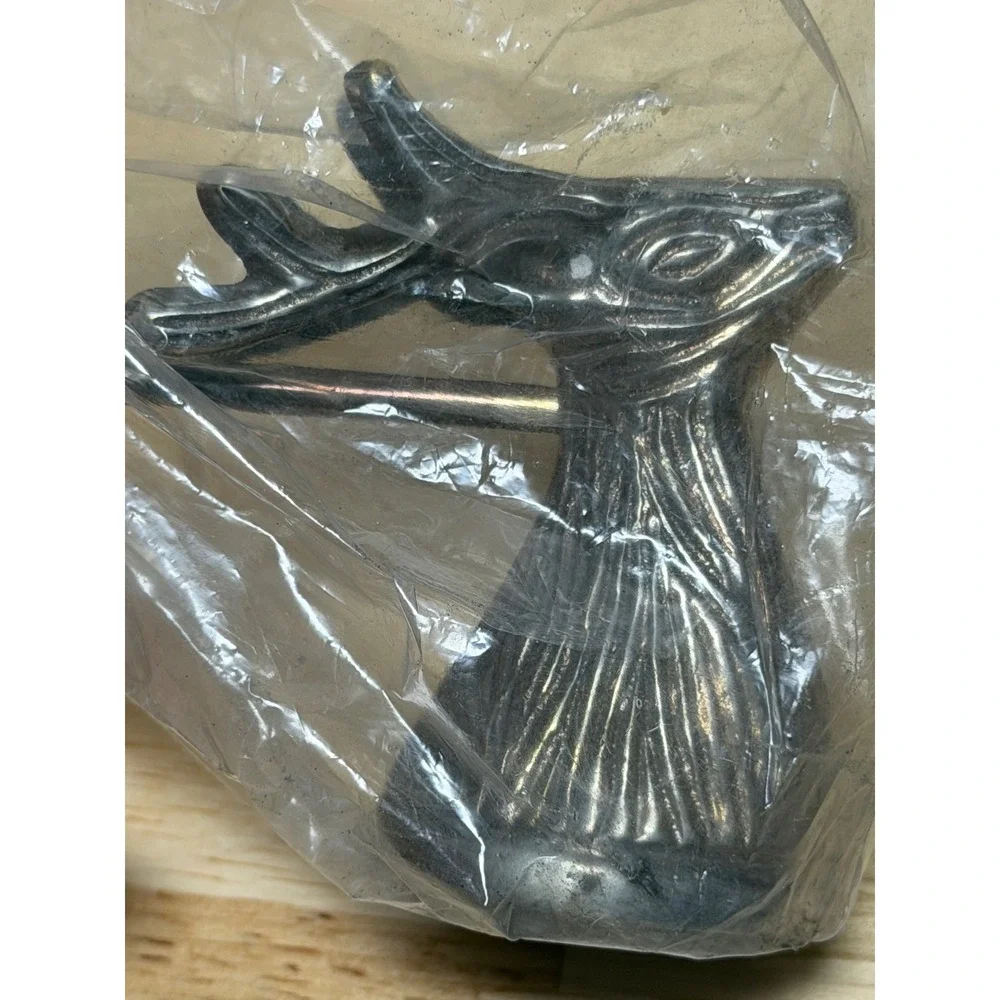 Vintage Silver Tone Metal Stag Head Deer Candle Snuffer Made‎ in India 12 Inch